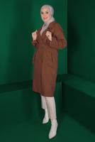 Tesettür giyim TABA KUŞAKLI DÜĞMELİ KAŞE KABAN 9911 