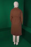 Tesettür giyim TABA KUŞAKLI DÜĞMELİ KAŞE KABAN 9911 