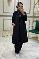 Tesettür giyim SİYAH KAPÜŞONLU FERMUARLI PANTOLONLU TAKIM T 33201
