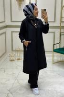 Tesettür giyim SİYAH KAPÜŞONLU FERMUARLI PANTOLONLU TAKIM T 33201