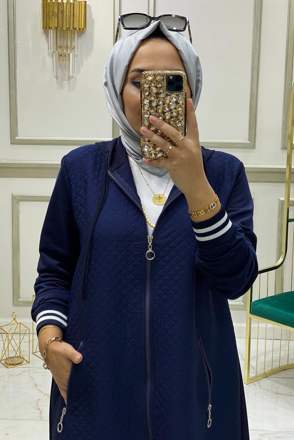 Tesettür giyim LACİVERT KAPÜŞONLU FERMUARLI PANTOLONLU TAKIM T 33201