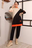 Tesettür giyim SİYAH BELİ LASTİKLİ İKİLİ PANTOLON TAKIM T 4072