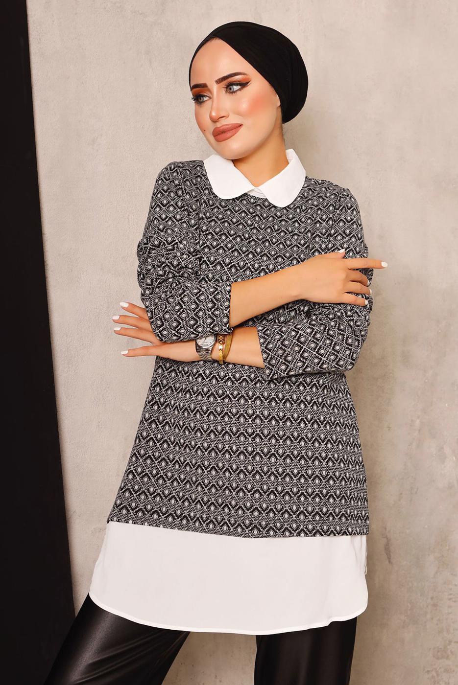 Tesettür giyim BEYAZ DESENLİ TUNİK 5282