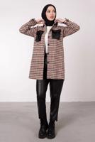 Tesettür giyim BEJ DERİ DETAYLI EKOSE TUNİK 7385 