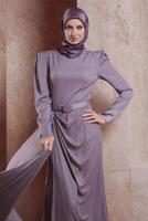 Tesettür giyim MOR ALVİNA SATEN ABİYE ELBİSE T 50170