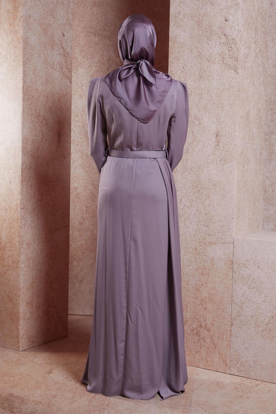 Tesettür giyim MOR ALVİNA SATEN ABİYE ELBİSE T 50170