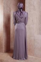 Tesettür giyim MOR ALVİNA SATEN ABİYE ELBİSE T 50170