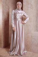Tesettür giyim PUDRA ALVİNA SATEN TESETTÜR ABİYE ELBİSE T 50218