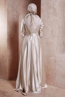 Tesettür giyim BEJ ALVİNA SATEN TESETTÜR ABİYE ELBİSE T 50218