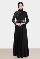 Tesettür giyim FUŞYA ALVİNA TAŞ DETAYLI ABİYE ELBİSE T 50222 