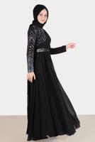 Tesettür giyim FUŞYA ALVİNA TAŞ DETAYLI ABİYE ELBİSE T 50222 