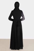 Tesettür giyim FUŞYA ALVİNA TAŞ DETAYLI ABİYE ELBİSE T 50222 