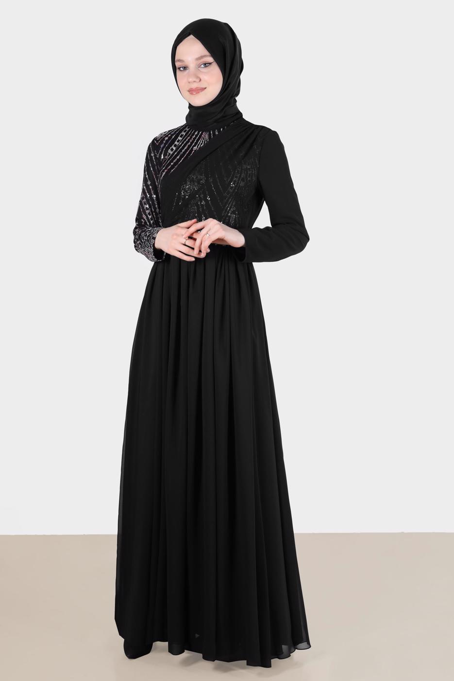 Tesettür giyim PUDRA ALVİNA TAŞ DETAYLI ABİYE ELBİSE T 50222 