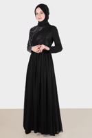 Tesettür giyim PUDRA ALVİNA TAŞ DETAYLI ABİYE ELBİSE T 50222 