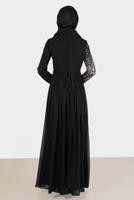 Tesettür giyim PUDRA ALVİNA TAŞ DETAYLI ABİYE ELBİSE T 50222 