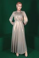 Tesettür giyim ALTIN ALVİNA KEMERLİ ABİYE ELBİSE T 50247