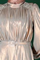 Tesettür giyim ALTIN ALVİNA KEMERLİ ABİYE ELBİSE T 50247