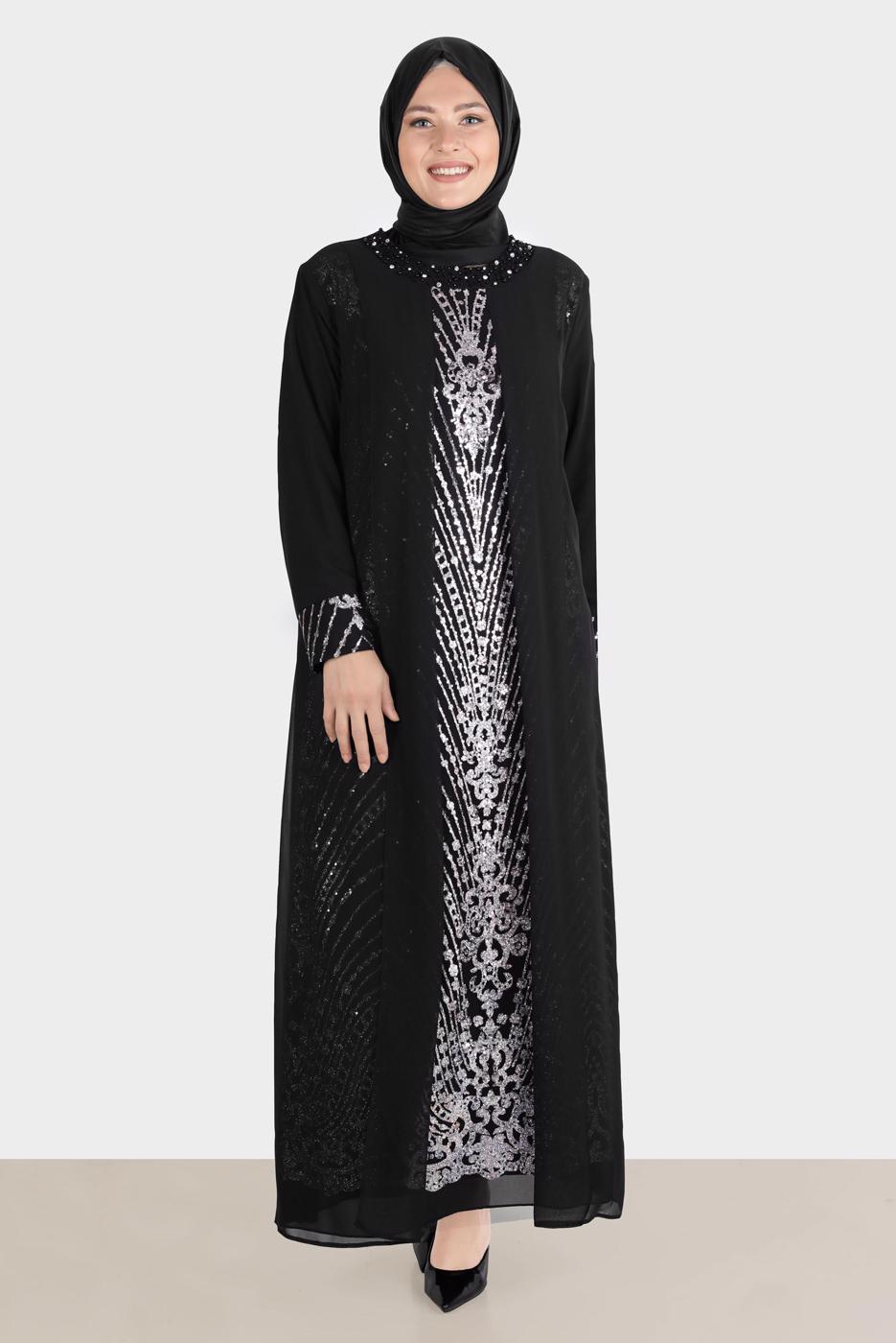 Tesettür giyim PUDRA ALVİNA TAŞLI ABİYE ELBİSE T 50251
