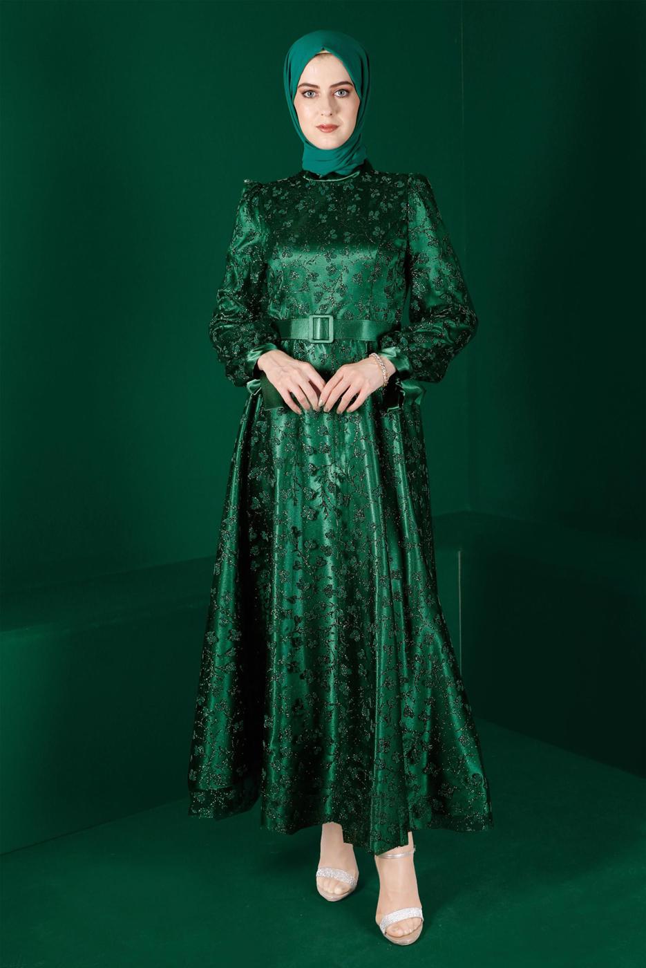 Tesettür giyim YEŞİL ALVİNA TESETTÜR ABİYE ELBİSE T 50266