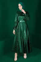Tesettür giyim YEŞİL ALVİNA TESETTÜR ABİYE ELBİSE T 50266