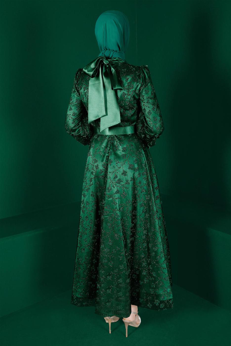 Tesettür giyim YEŞİL ALVİNA TESETTÜR ABİYE ELBİSE T 50266