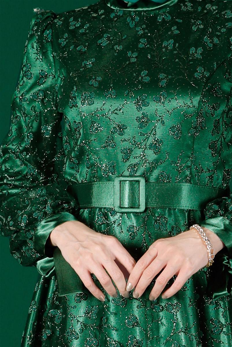 Tesettür giyim YEŞİL ALVİNA TESETTÜR ABİYE ELBİSE T 50266