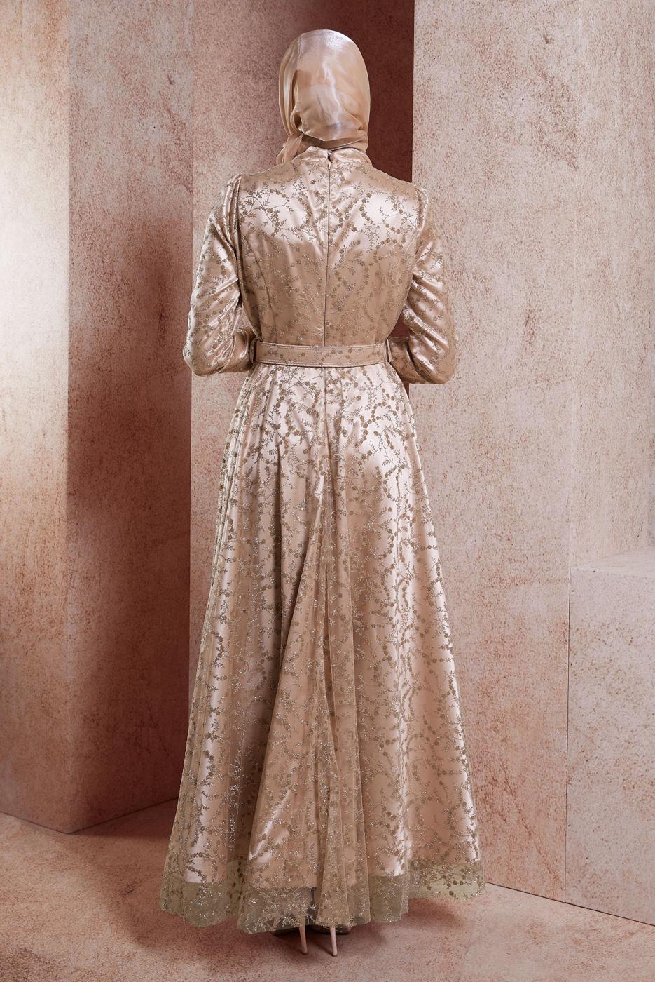 Tesettür giyim ALTIN ALVİNA TESETTÜR ABİYE ELBİSE T 50268