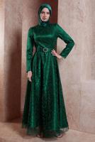 Tesettür giyim YEŞİL ALVİNA TESETTÜR ABİYE ELBİSE T 50268