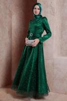 Tesettür giyim YEŞİL ALVİNA TESETTÜR ABİYE ELBİSE T 50268