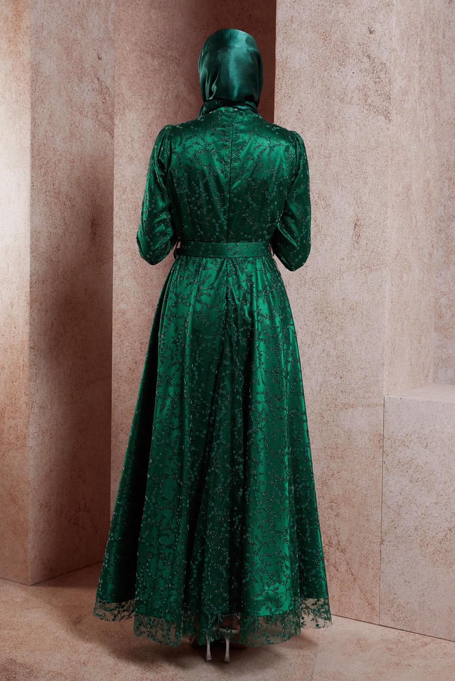 Tesettür giyim YEŞİL ALVİNA TESETTÜR ABİYE ELBİSE T 50268