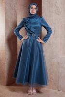 Tesettür giyim LACİVERT ALVİNA KEMERLİ ABİYE ELBİSE T 50271