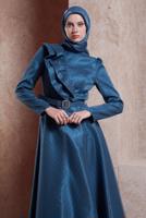 Tesettür giyim LACİVERT ALVİNA KEMERLİ ABİYE ELBİSE T 50271