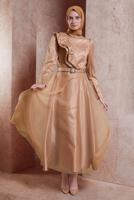 Tesettür giyim KAHVE ALVİNA KEMERLİ ABİYE ELBİSE T 50271