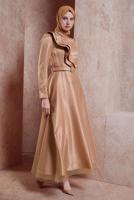 Tesettür giyim KAHVE ALVİNA KEMERLİ ABİYE ELBİSE T 50271