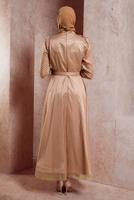 Tesettür giyim KAHVE ALVİNA KEMERLİ ABİYE ELBİSE T 50271