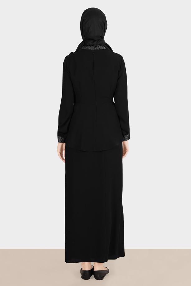 Hijab clothing BLACK ALVINA GEM DETAILED SKIRTED SUIT T 30282 - TRENDTESETTÜR