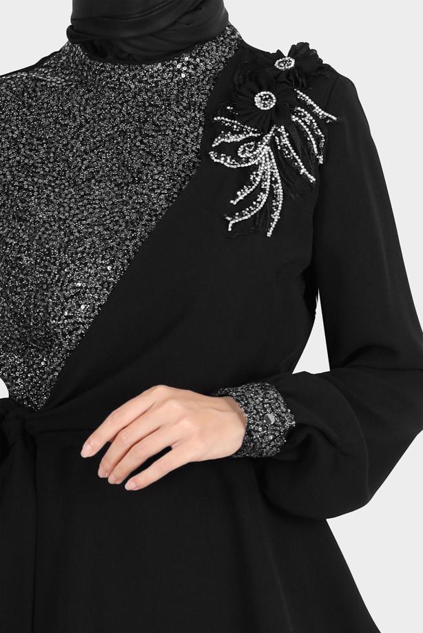 Hijab clothing BLACK ALVINA GEM DETAILED SKIRTED SUIT T 30282 - TRENDTESETTÜR