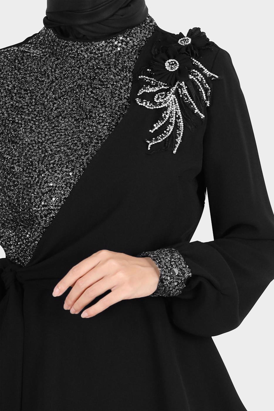 Hijab clothing BLACK ALVINA GEM DETAILED SKIRTED SUIT T 30282