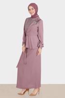 Hijab clothing PURPLE ALVINA GEM DETAILED SKIRTED SUIT T 30282