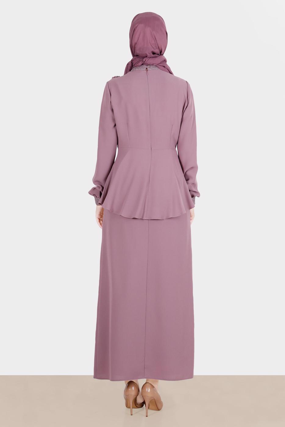 Hijab clothing PURPLE ALVINA GEM DETAILED SKIRTED SUIT T 30282