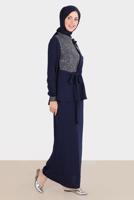 Hijab clothing NAVY BLUE ALVINA GEM DETAILED SKIRTED SUIT T 30282