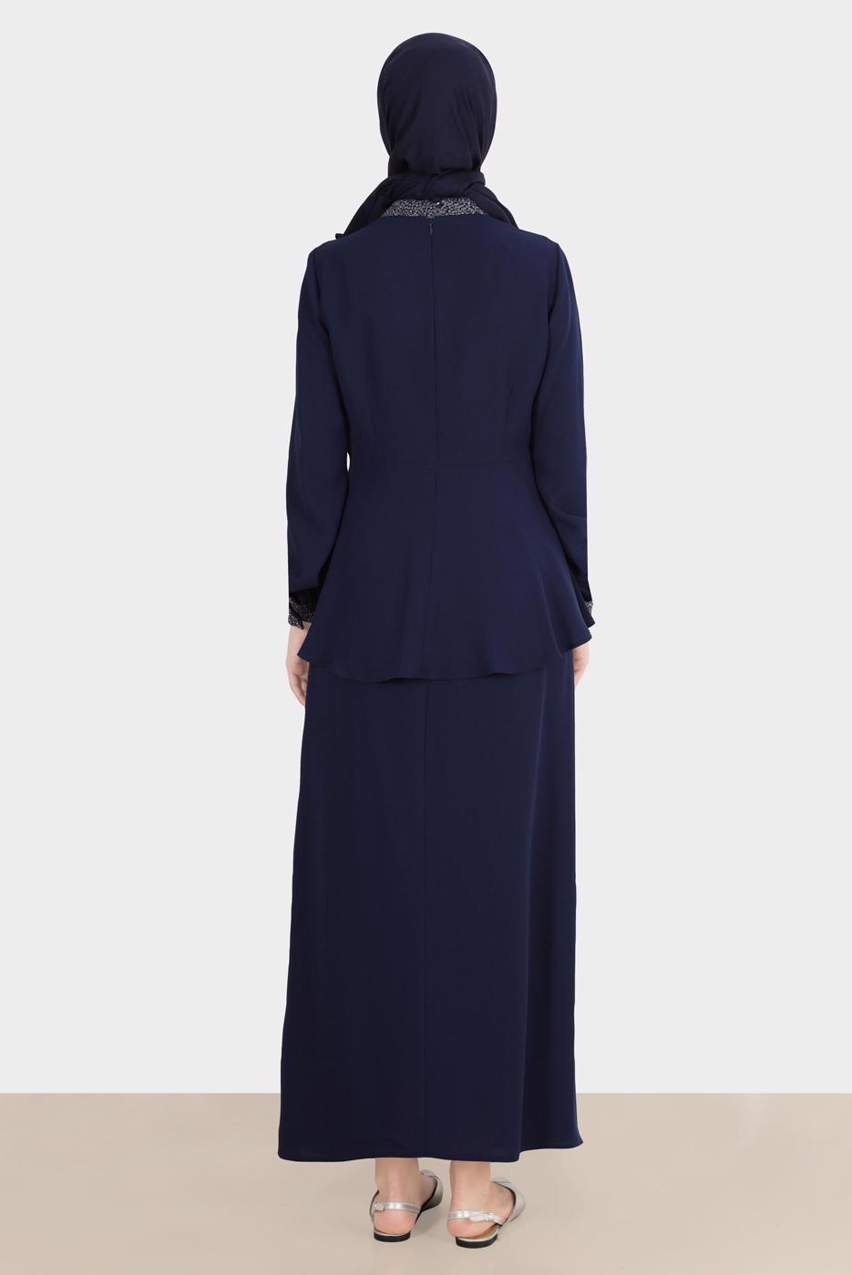 Hijab clothing NAVY BLUE ALVINA GEM DETAILED SKIRTED SUIT T 30282