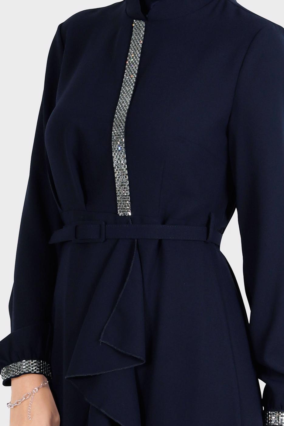 Tesettür giyim LACİVERT ALVİNA TAŞ DETAYLI PANTOLONLU TAKIM T 30260