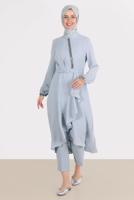 Tesettür giyim GÜMÜŞ ALVİNA TAŞ DETAYLI PANTOLONLU TAKIM T 30260