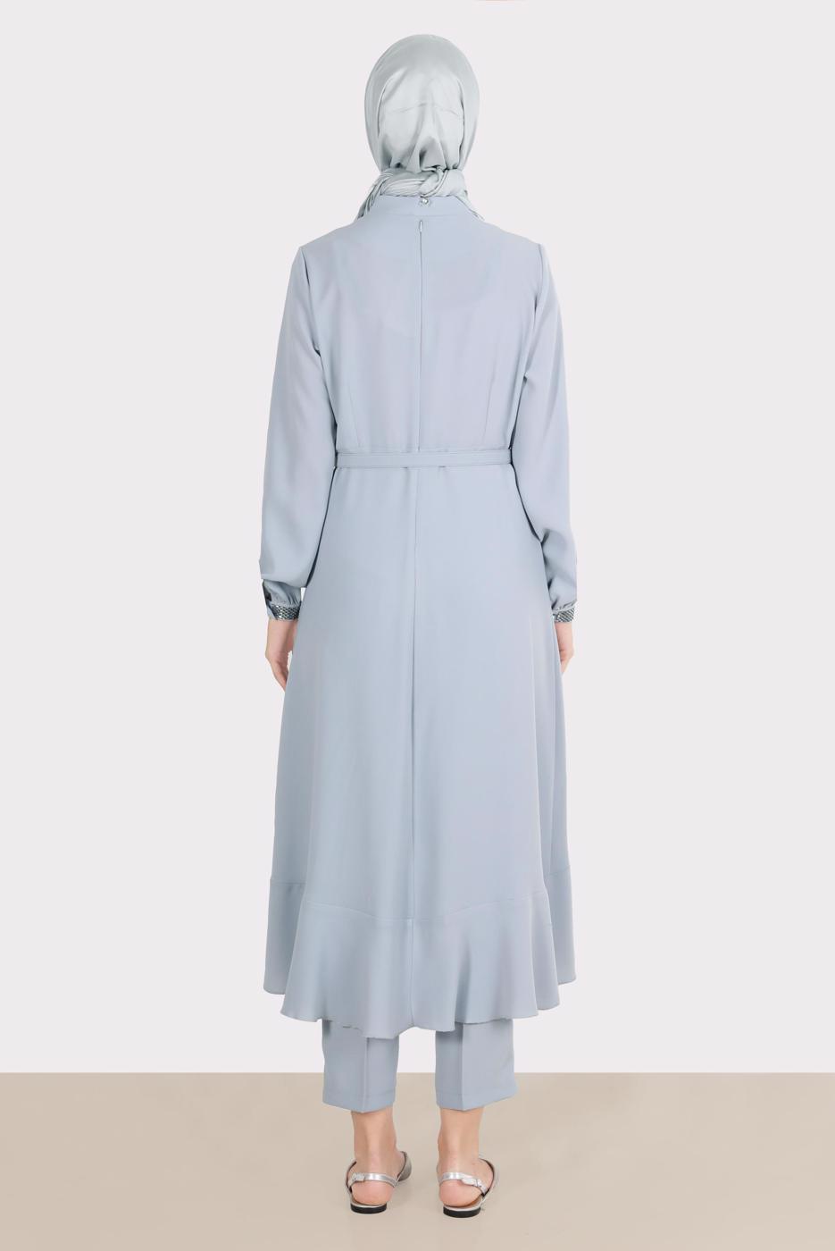 Tesettür giyim GÜMÜŞ ALVİNA TAŞ DETAYLI PANTOLONLU TAKIM T 30260