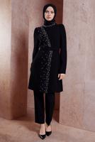 Tesettür giyim SİYAH ALVİNA TAŞLI PANTOLONLU TAKIM T 30271