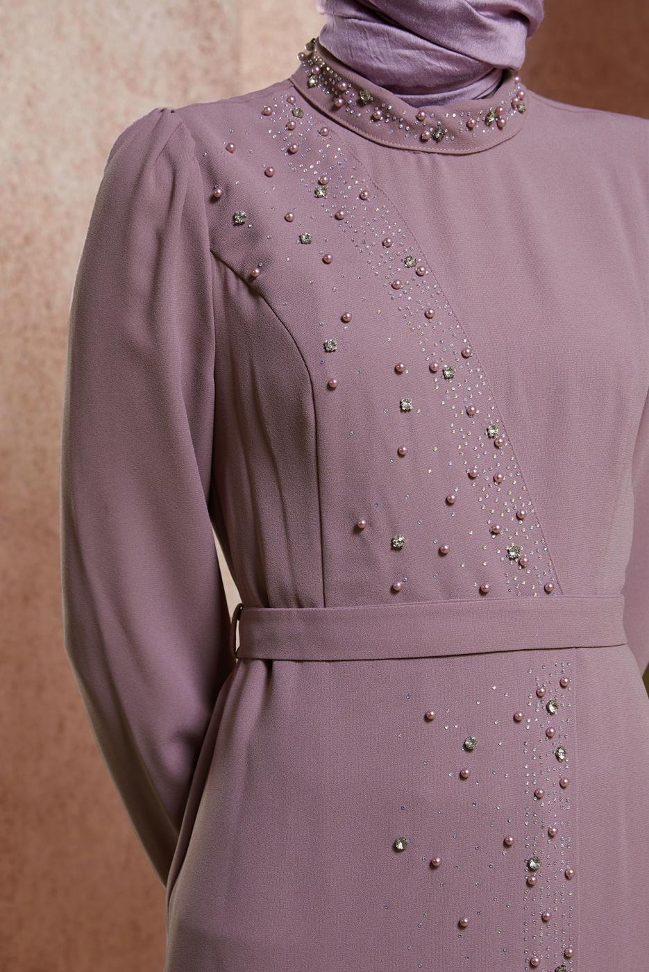 Tesettür giyim MOR ALVİNA TAŞLI PANTOLONLU TAKIM T 30271