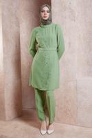 Tesettür giyim YEŞİL ALVİNA TAŞLI PANTOLONLU TAKIM T 30271