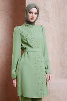 Tesettür giyim YEŞİL ALVİNA TAŞLI PANTOLONLU TAKIM T 30271