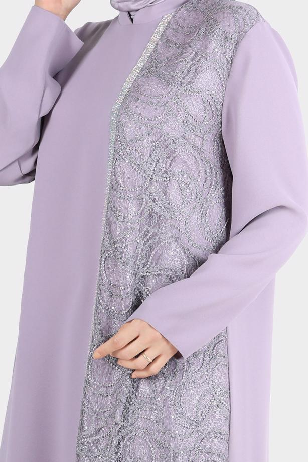 Tesettür giyim MOR ALVİNA PUL PAYETLİ PANTOLONLU TAKIM T 30274 - TRENDTESETTÜR